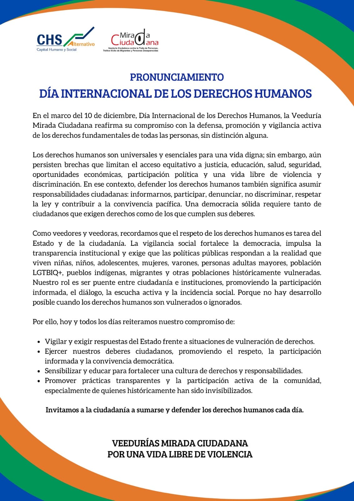 Cusco - PRONUNCIAMIENTO: DÍA INTERNACIONAL DE LOS DERECHOS HUMANOS